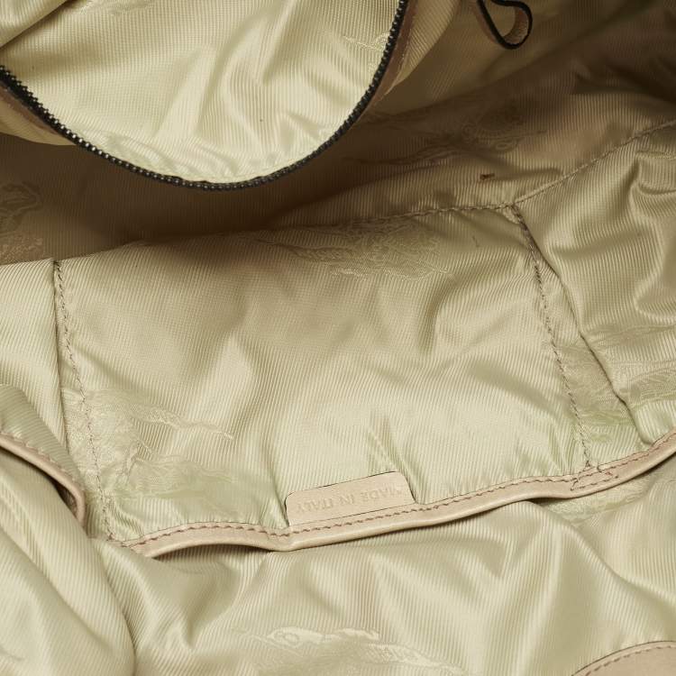 Pre Owned Burberry Beige Leather and Canvas Bridle House Check Canvas Satchel