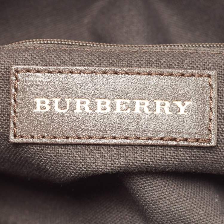 Pre Owned Burberry Beige/Brown Haymarket Check PVC and Leather Studded Satchel