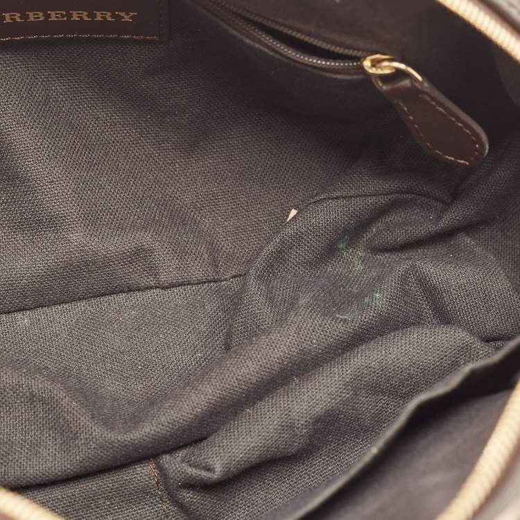 Pre Owned Burberry Beige/Brown Haymarket Check PVC and Leather Studded Satchel
