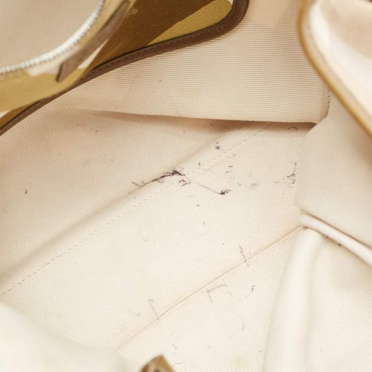 Pre Owned Burberry Green/White Check Canvas And Leather Tote