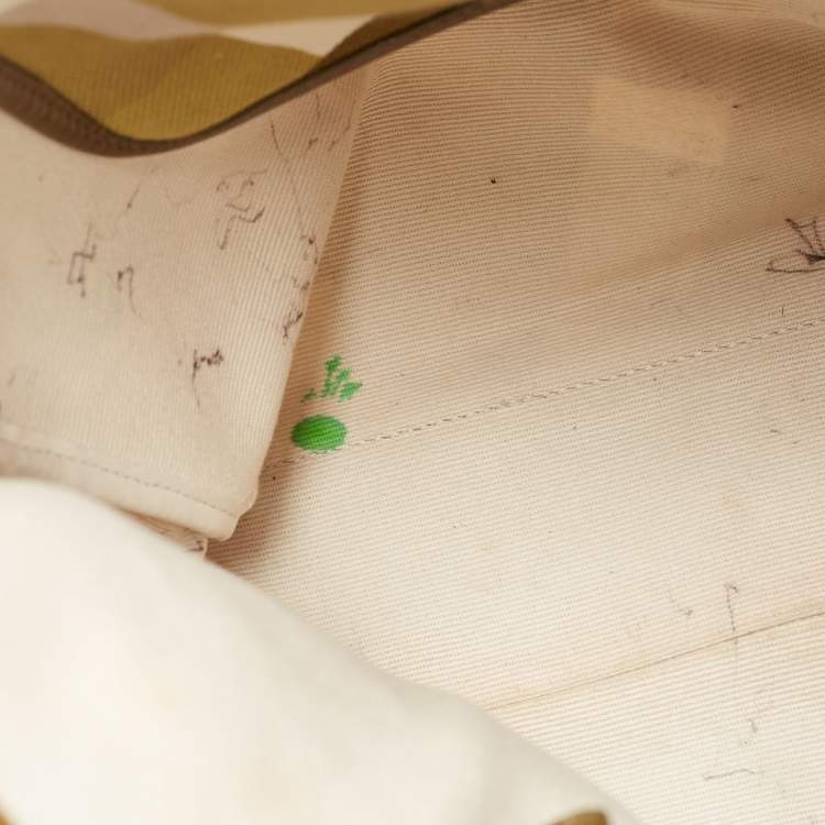 Pre Owned Burberry Green/White Check Canvas And Leather Tote
