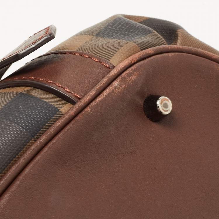 Pre Owned Burberry Dark Brown Smoke Check PVC Small Northfield Tote