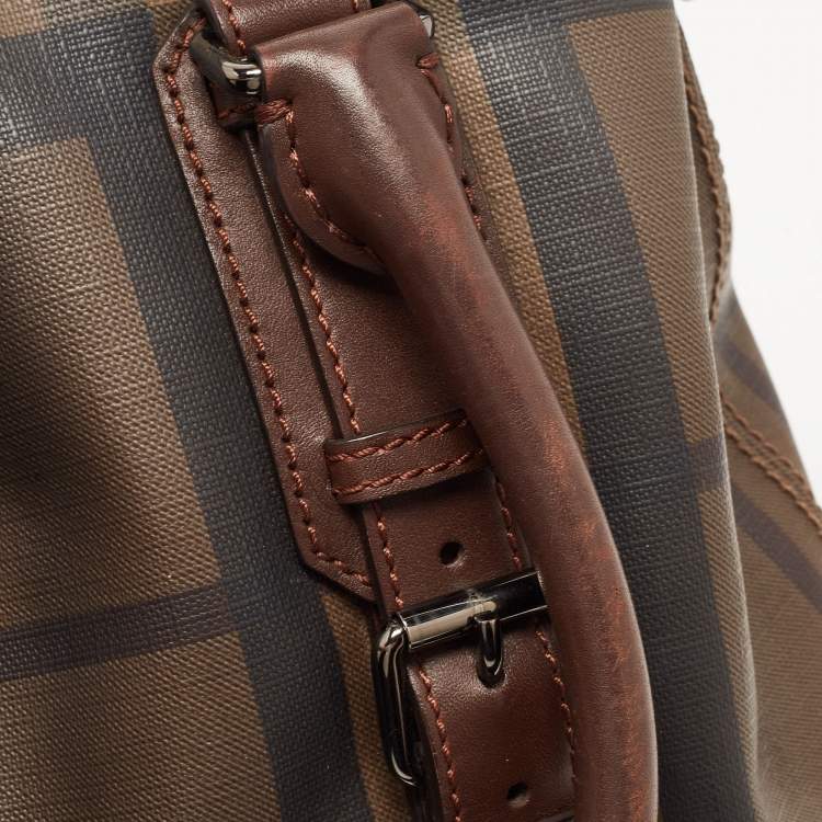 Pre Owned Burberry Dark Brown Smoke Check PVC Small Northfield Tote