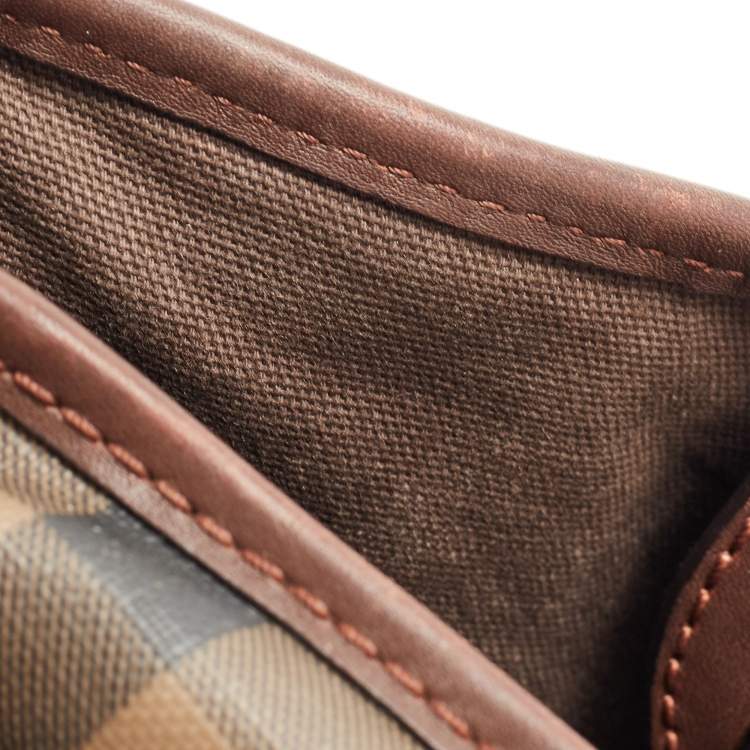 Pre Owned Burberry Dark Brown Smoke Check PVC Small Northfield Tote