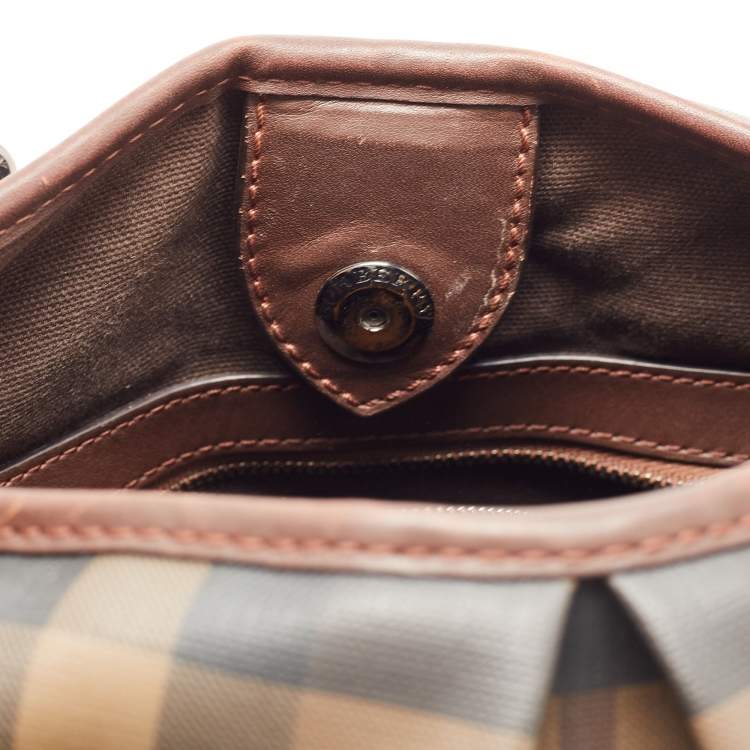 Pre Owned Burberry Dark Brown Smoke Check PVC Small Northfield Tote
