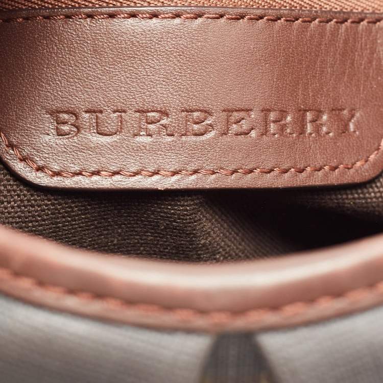 Pre Owned Burberry Dark Brown Smoke Check PVC Small Northfield Tote