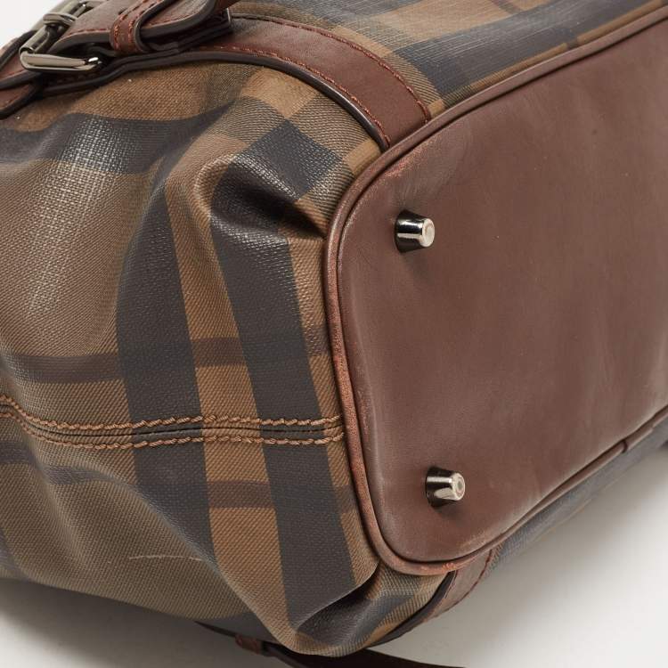 Pre Owned Burberry Dark Brown Smoke Check PVC Small Northfield Tote