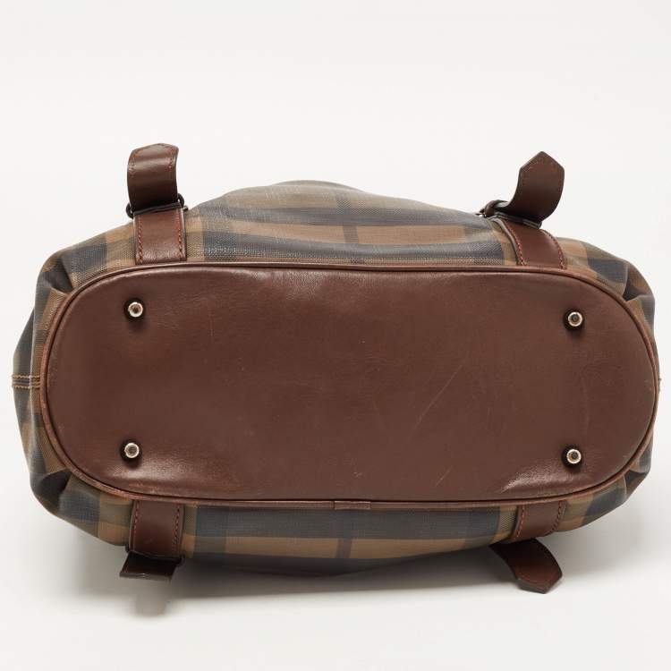 Pre Owned Burberry Dark Brown Smoke Check PVC Small Northfield Tote