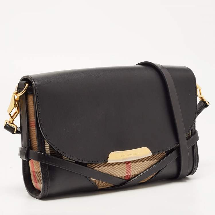 Pre Owned Burberry Black House Check Canvas and Leather Abbott Shoulder Bag