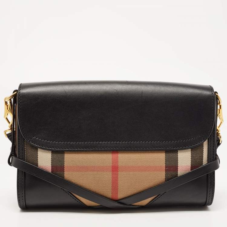 Pre Owned Burberry Black House Check Canvas and Leather Abbott Shoulder Bag