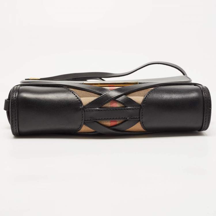 Pre Owned Burberry Black House Check Canvas and Leather Abbott Shoulder Bag