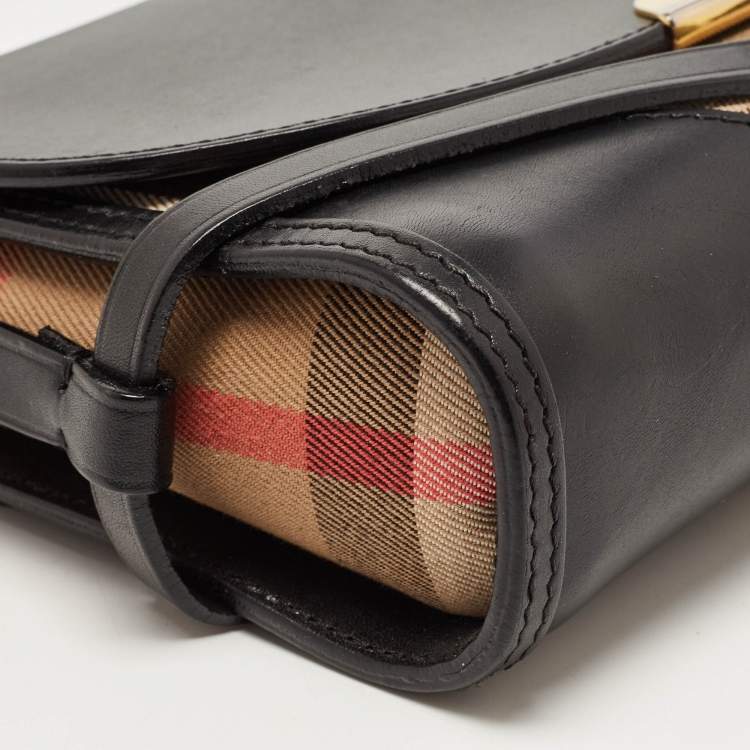 Pre Owned Burberry Black House Check Canvas and Leather Abbott Shoulder Bag