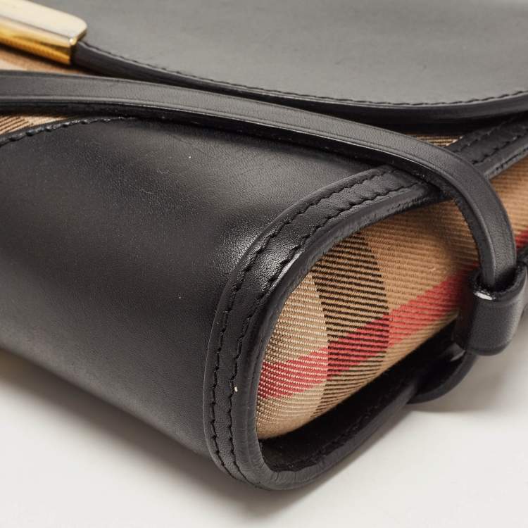 Pre Owned Burberry Black House Check Canvas and Leather Abbott Shoulder Bag