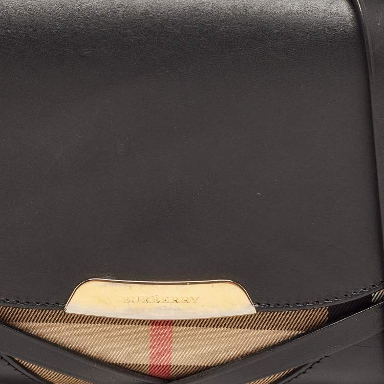 Pre Owned Burberry Black House Check Canvas and Leather Abbott Shoulder Bag