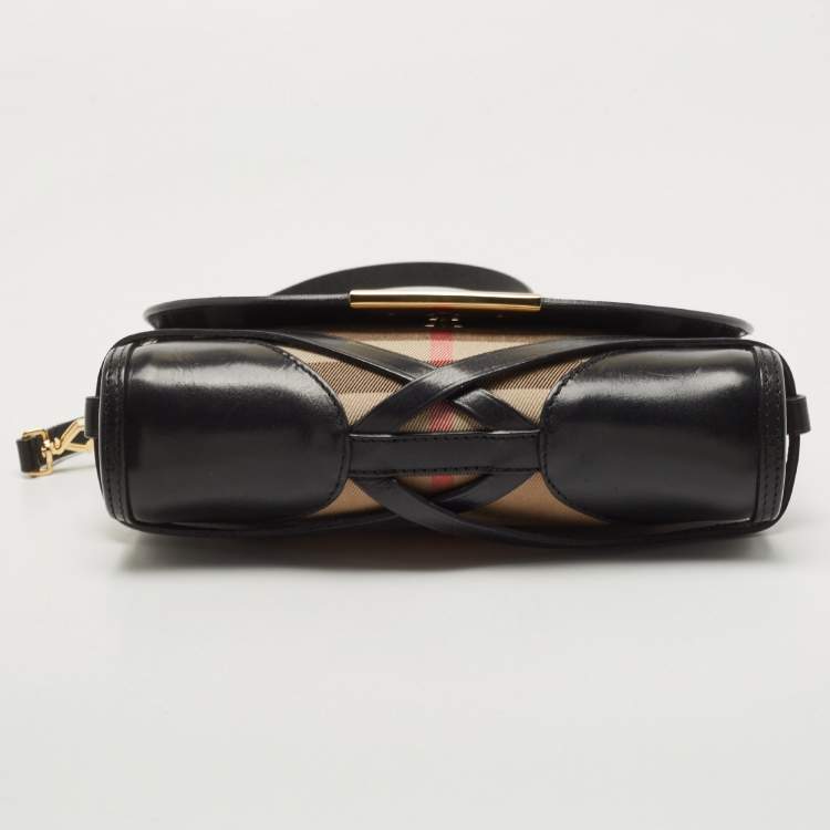 Pre Owned Burberry Black House Check Canvas and Leather Abbott Shoulder Bag