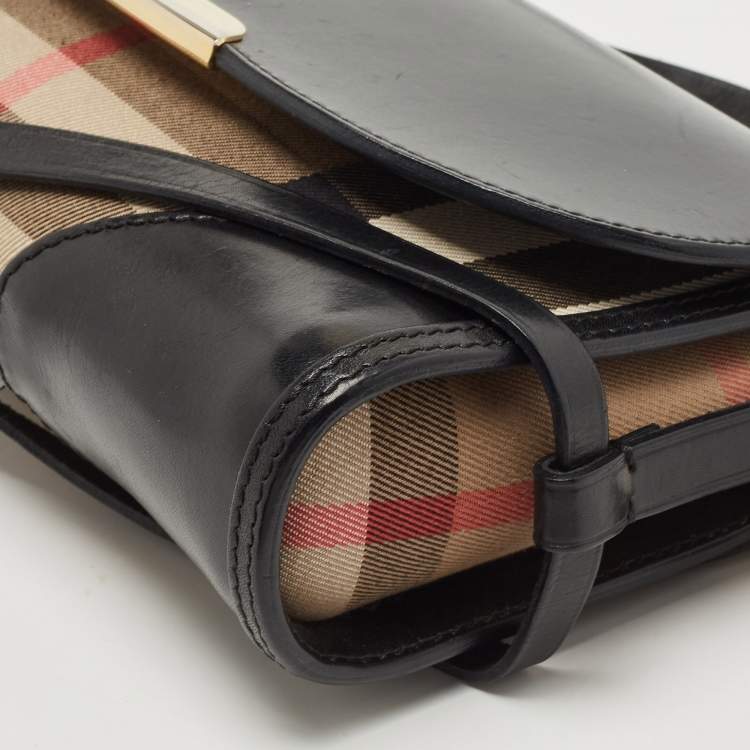 Pre Owned Burberry Black House Check Canvas and Leather Abbott Shoulder Bag