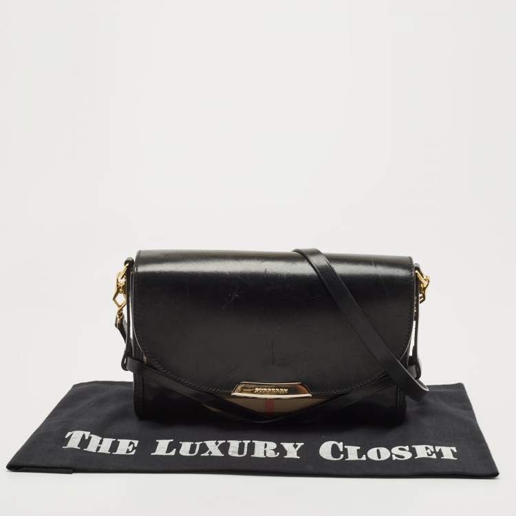 Pre Owned Burberry Black House Check Canvas and Leather Abbott Shoulder Bag