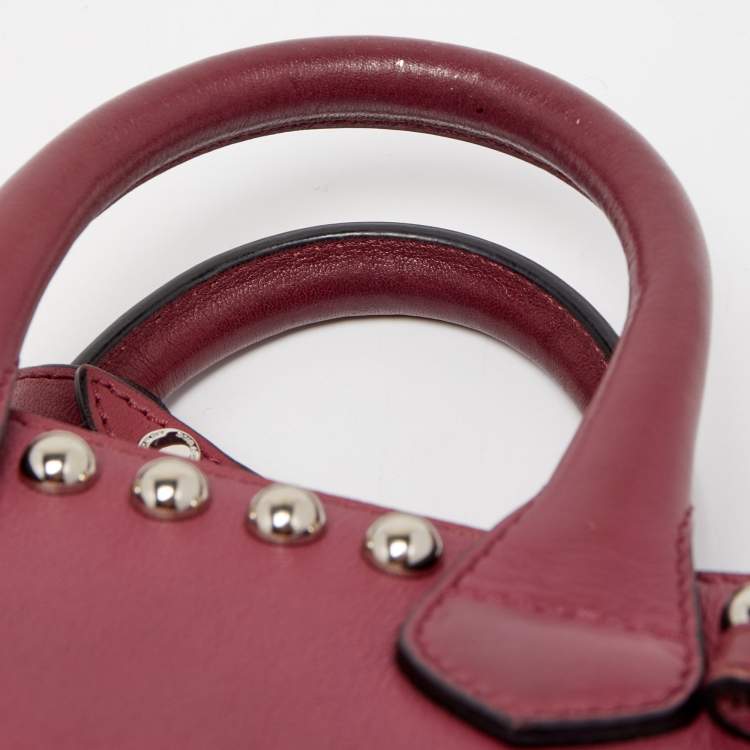 Pre Owned Burberry Burgundy/Beige Leather and House Check Fabric Mini Banner Tote