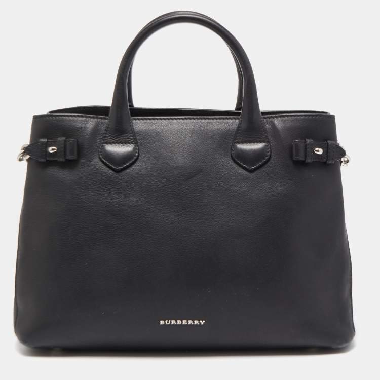 Pre Owned Burberry Black Leather Chain Banner Tote