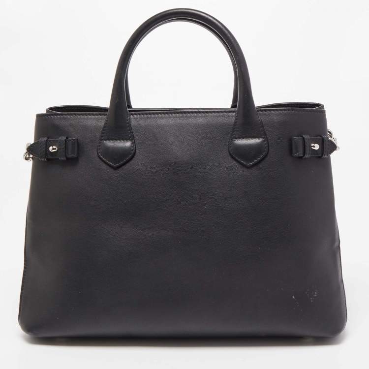 Pre Owned Burberry Black Leather Chain Banner Tote