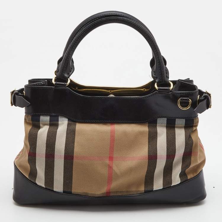 Pre Owned Burberry Black House Check Canvas and Leather Bridle Hepburn Tote