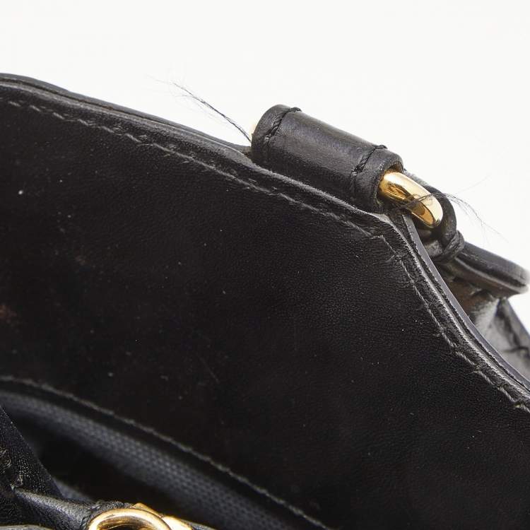 Pre Owned Burberry Black House Check Canvas and Leather Bridle Hepburn Tote