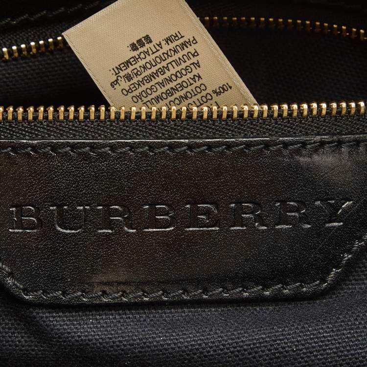 Pre Owned Burberry Black House Check Canvas and Leather Bridle Hepburn Tote