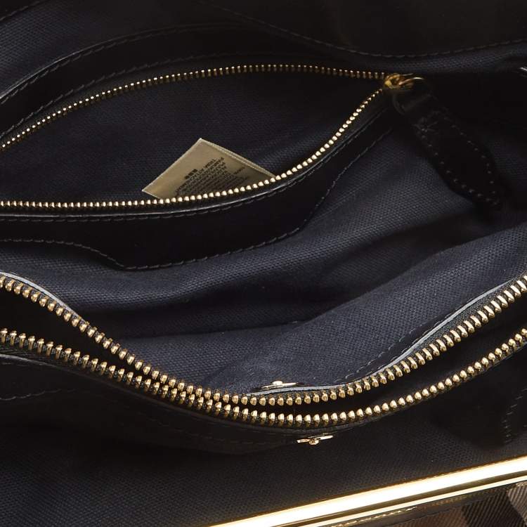 Pre Owned Burberry Black House Check Canvas and Leather Bridle Hepburn Tote