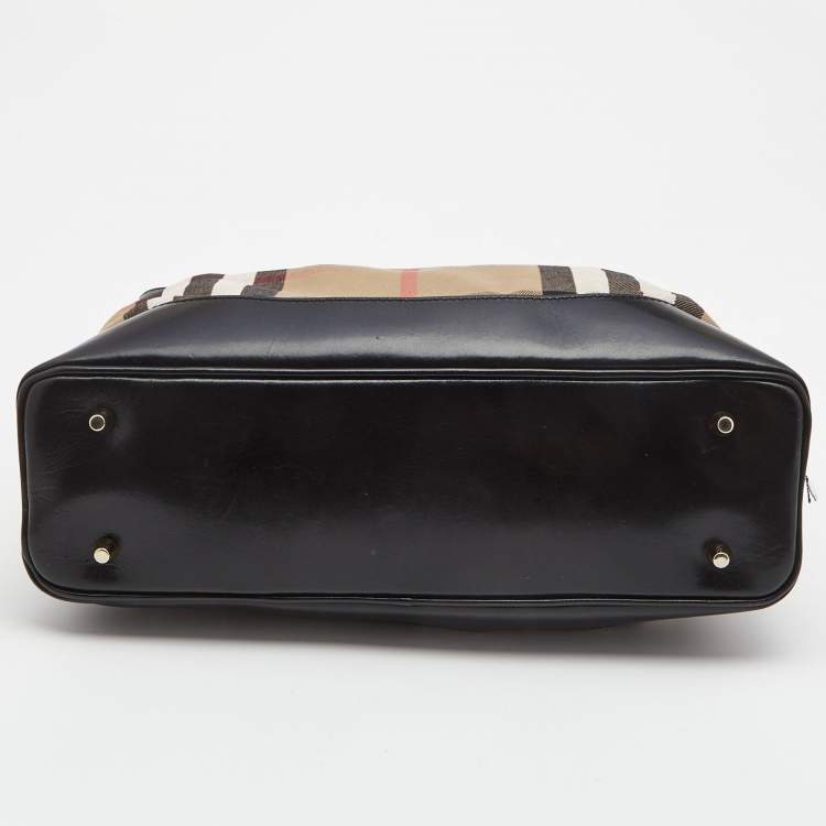 Pre Owned Burberry Black House Check Canvas and Leather Bridle Hepburn Tote