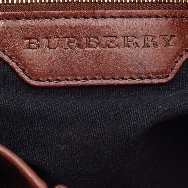 Pre Owned Burberry Brown House Check Canvas and Leather Bridle Whipstitch Tote