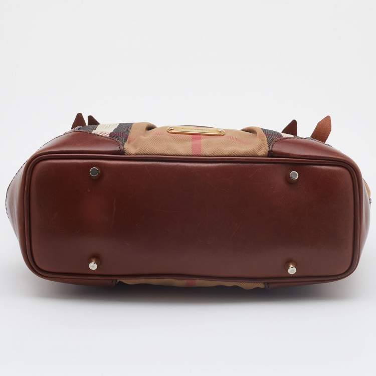 Pre Owned Burberry Brown House Check Canvas and Leather Bridle Whipstitch Tote