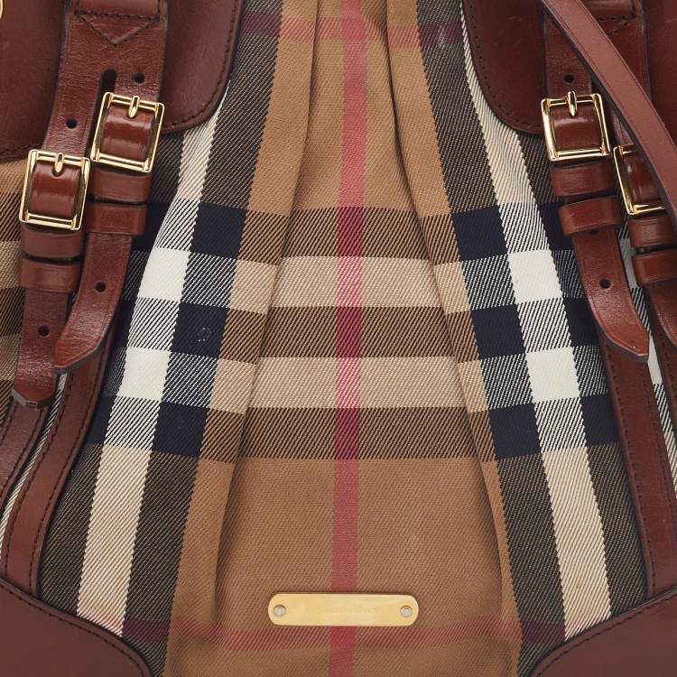 Pre Owned Burberry Brown House Check Canvas and Leather Bridle Whipstitch Tote