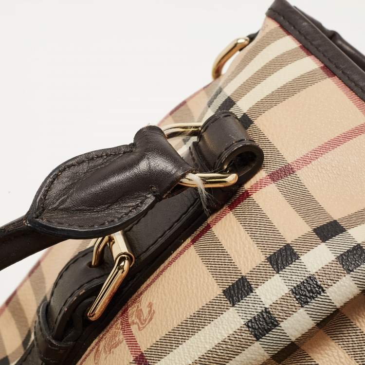 Pre Owned Burberry Beige Haymarket Check Coated Canvas and Leather Small Northfield Tote