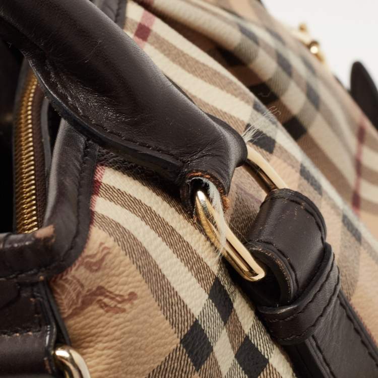 Pre Owned Burberry Beige Haymarket Check Coated Canvas and Leather Small Northfield Tote