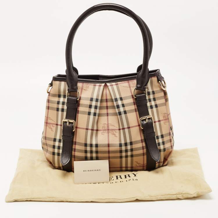 Pre Owned Burberry Beige Haymarket Check Coated Canvas and Leather Small Northfield Tote