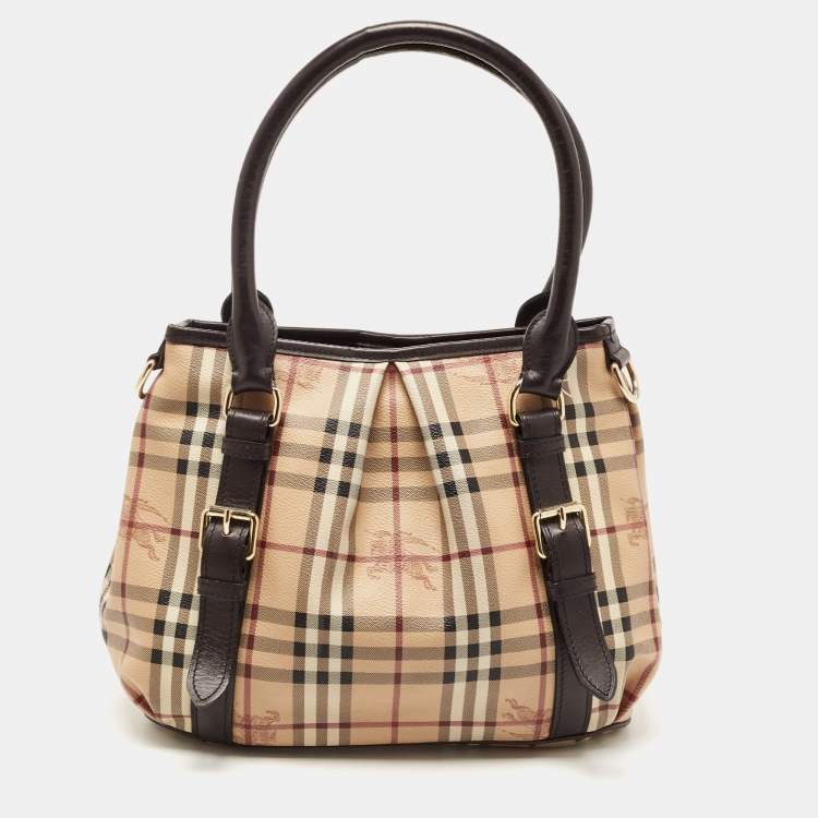 Pre Owned Burberry Beige Haymarket Check Coated Canvas and Leather Small Northfield Tote