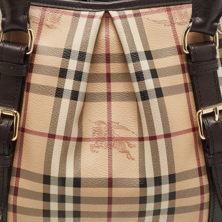 Pre Owned Burberry Beige Haymarket Check Coated Canvas and Leather Small Northfield Tote