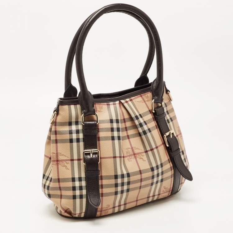 Pre Owned Burberry Beige Haymarket Check Coated Canvas and Leather Small Northfield Tote