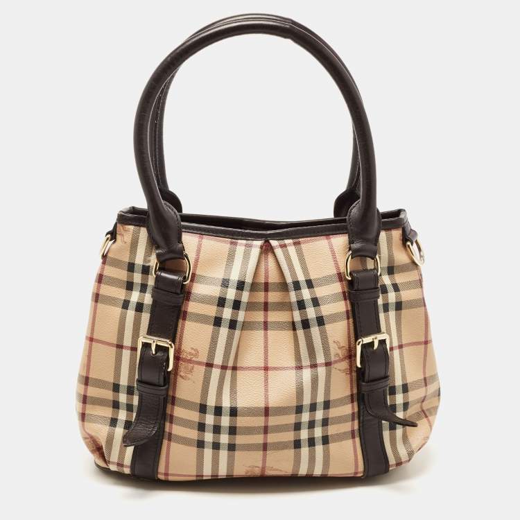 Pre Owned Burberry Beige Haymarket Check Coated Canvas and Leather Small Northfield Tote
