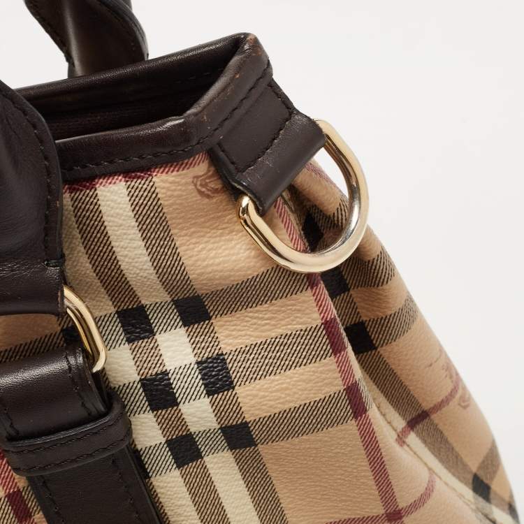 Pre Owned Burberry Beige Haymarket Check Coated Canvas and Leather Small Northfield Tote