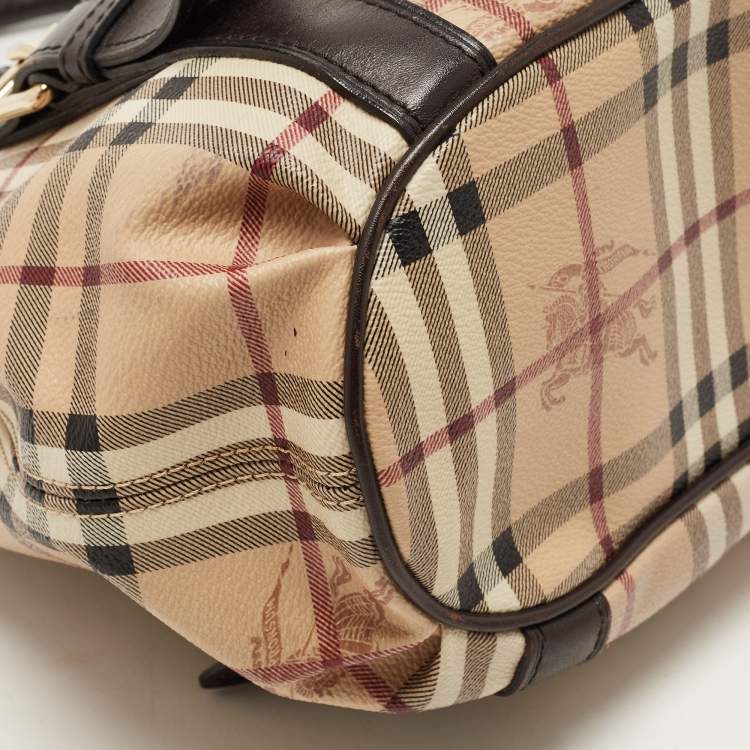 Pre Owned Burberry Beige Haymarket Check Coated Canvas and Leather Small Northfield Tote