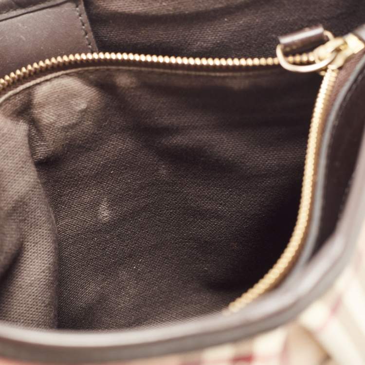 Pre Owned Burberry Beige Haymarket Check Coated Canvas and Leather Small Northfield Tote