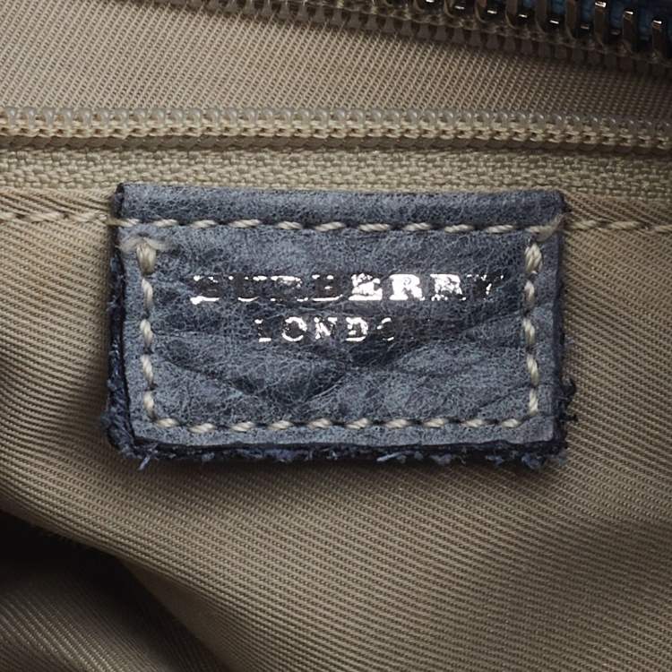 Pre Owned Burberry Blue/Grey Nova Check Coated Canvas and Leather Hobo