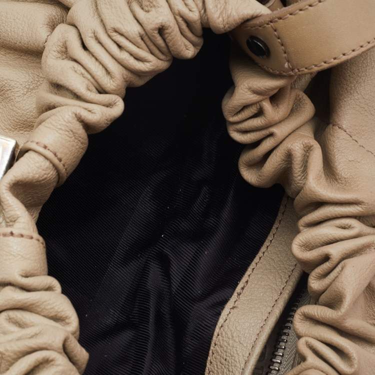 Pre Owned Burberry Cream Leather Drawstring  Hobo