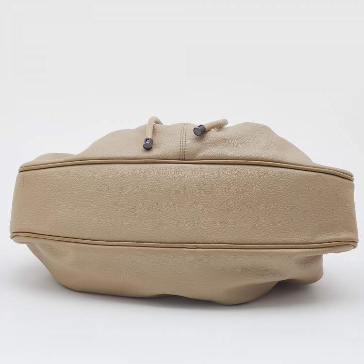 Pre Owned Burberry Cream Leather Drawstring  Hobo