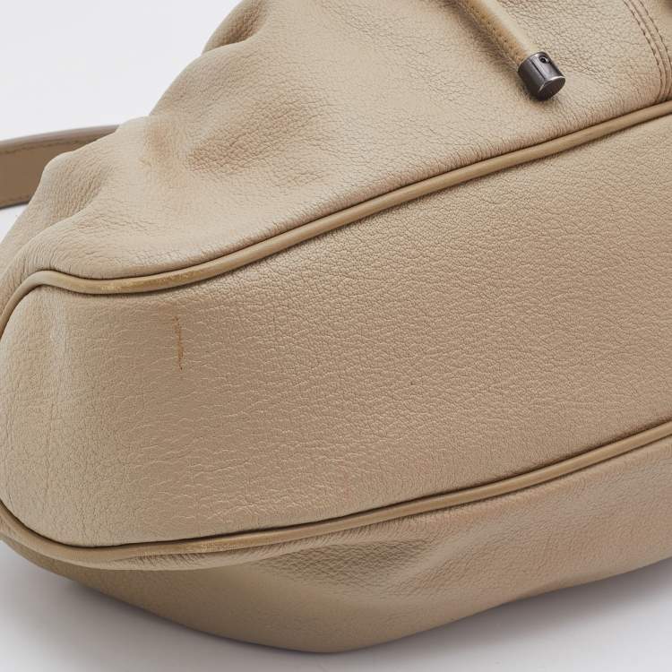 Pre Owned Burberry Cream Leather Drawstring  Hobo