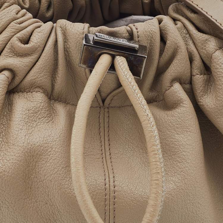 Pre Owned Burberry Cream Leather Drawstring  Hobo