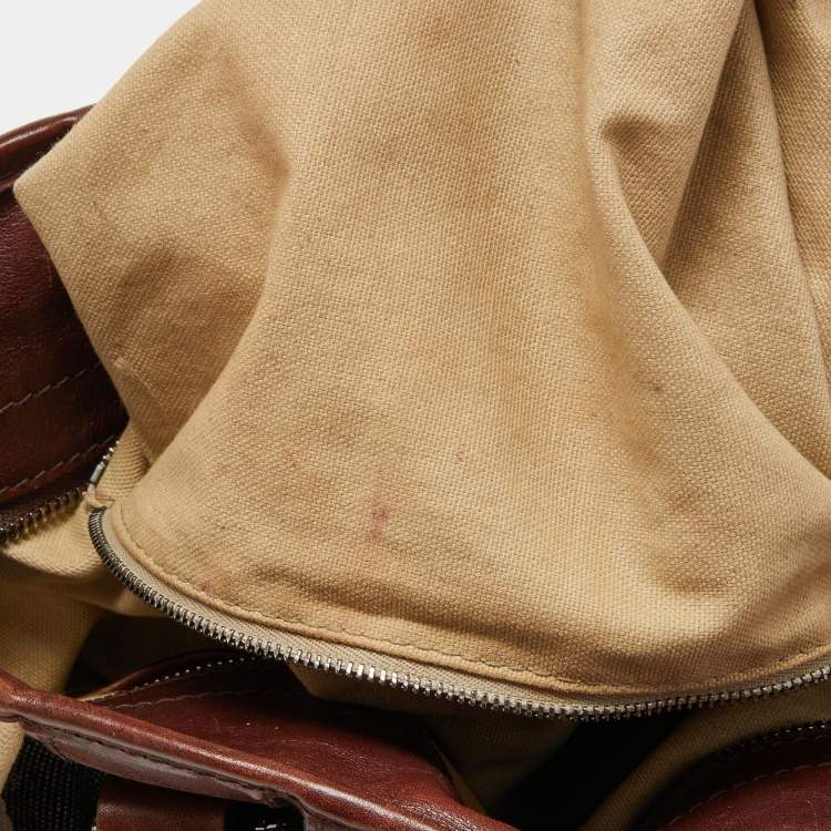 Pre Owned Burberry Beige/Brown Mega Check Canvas and Leather Lowry Tote
