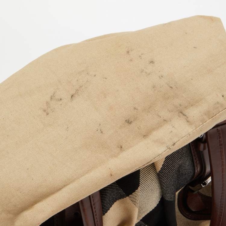 Pre Owned Burberry Beige/Brown Mega Check Canvas and Leather Lowry Tote