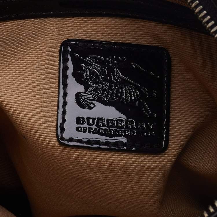 Pre Owned Burberry Beige/Black Supernova Check Coated Canvas and Patent Leather Dryden Crossbody Bag